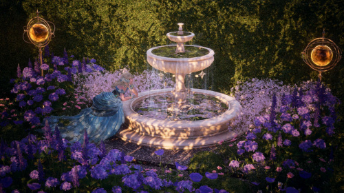 Garden corner with fountain + 4 seasons couch